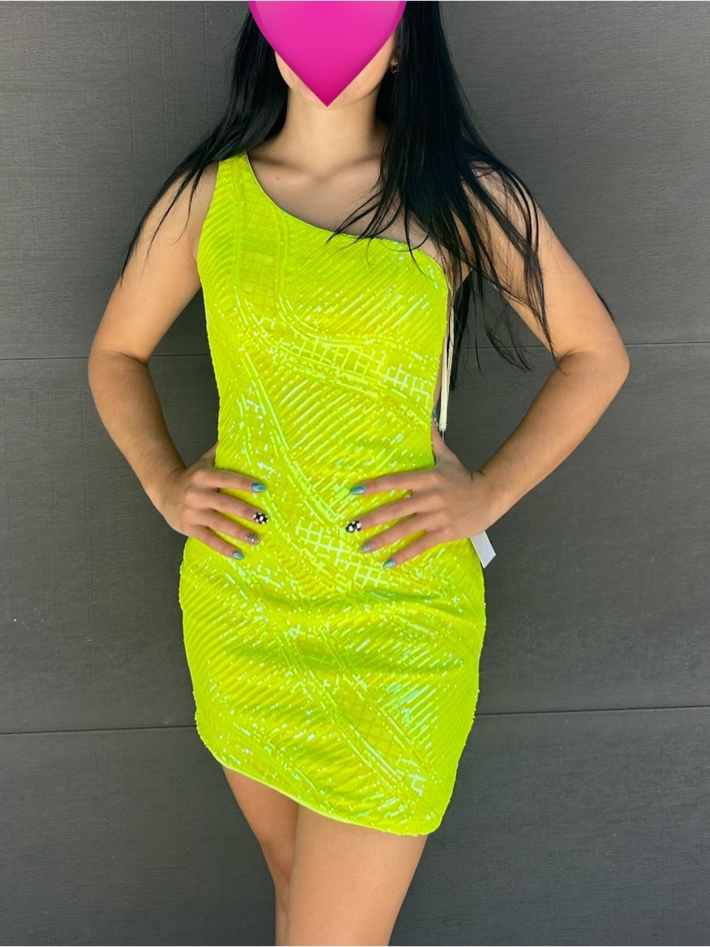 Jovani Neon One-Shoulder Sequin Dress  4 HOMECOMING ONE OF A KIND!!